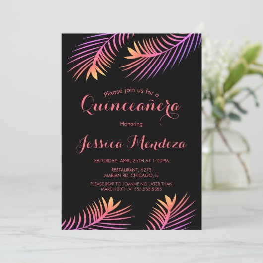 パームリーフトロピカルキンセアニラスイート16招待状 招待状 (スタンド正面)