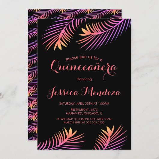 パームリーフトロピカルキンセアニラスイート16招待状 招待状 (正面/裏面)