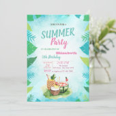 パームリーフトロピカルフルーツ サマーバースデーパーティー 招待状 (スタンド正面)