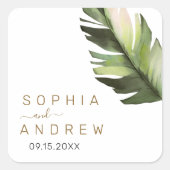 パームリーフトロピカルフローラ結婚ズ スクエアシール (正面)
