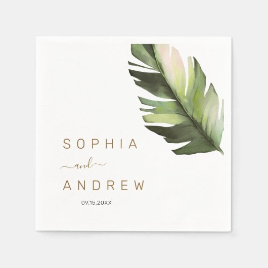 パームリーフトロピカルフローラ結婚ズ スタンダードカクテルナプキン (正面)