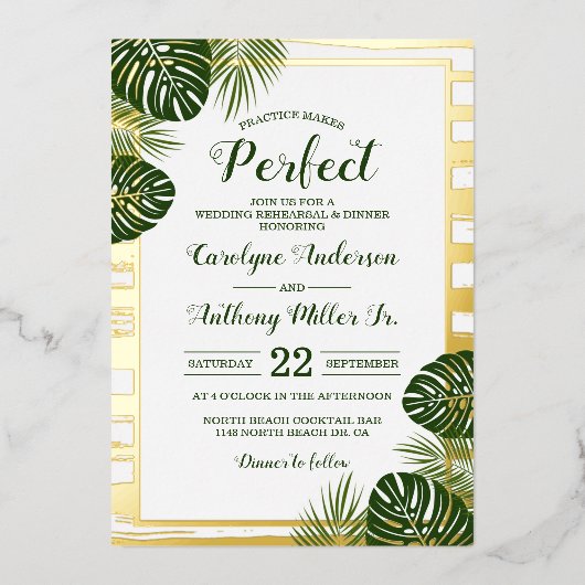 パームリーフビーチ結婚式リハーサルディナ実在ー 箔招待状 (正面)
