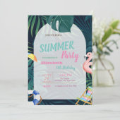 パームリーフピンクフラミンゴ誕生日 招待状 (スタンド正面)