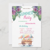 パームリーフフラワーズアイスクレームバースデーパーティー 招待状 (正面)