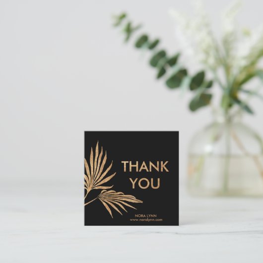 パームリーフブラックと金ゴールドありがとう スクエア名刺 (スタンド正面)