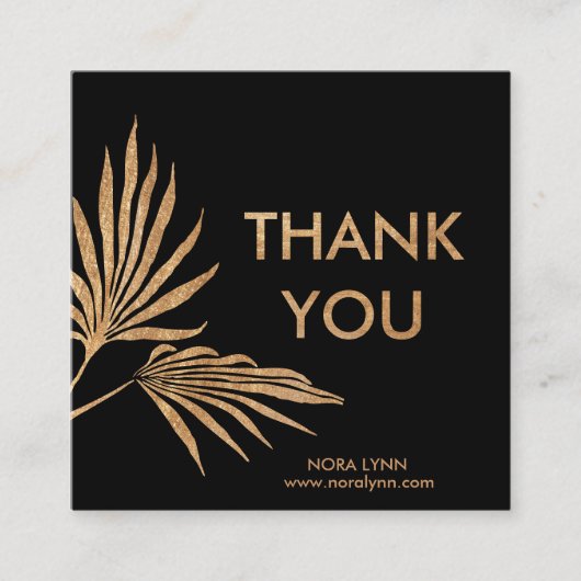 パームリーフブラックと金ゴールドありがとう スクエア名刺 (正面)