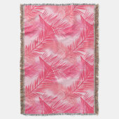 パームリーフプリント、コーラル、ピーチ、パステルピンク スローブランケット (正面縦)