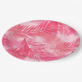 パームリーフプリント、明るい赤紫色、コーラル、パステルピンク ペーパープレート (アングル)