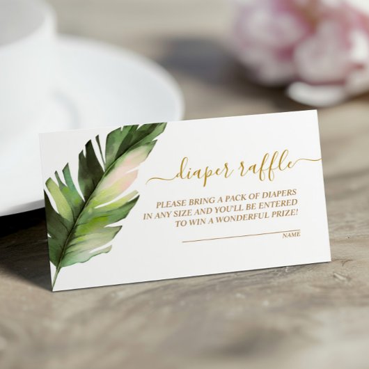 パームリーフベイビーシャワーおむつラッフルエンクロージャカード エンクロージャーカード