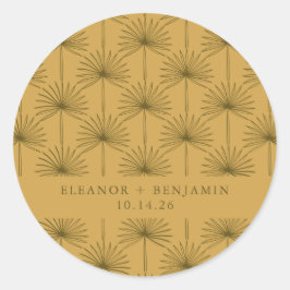 パームリーフボタニカルマスタードイエローカスタムウェディング ラウンドシール