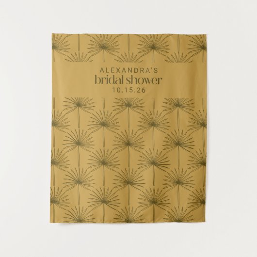 パームリーフボタニカルマスタードカスタムブライダルシャワー タペストリー (正面)