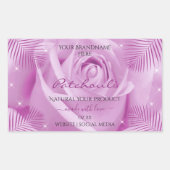 パームリーフ付き紫色のバラの花ラベル 長方形シール (正面)