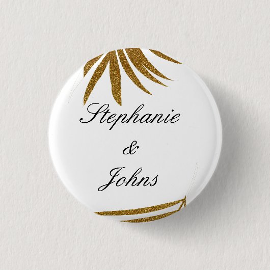 パームリーフ金ゴールドカスタムグリッターカップル名トロピカル 缶バッジ (正面)