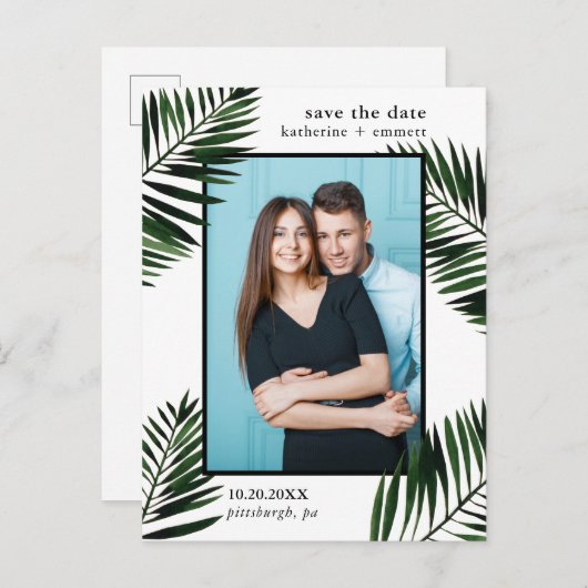 パームリーフ ウェディング セーブ・ザ・デート フォト 案内ポストカード (正面/裏面)