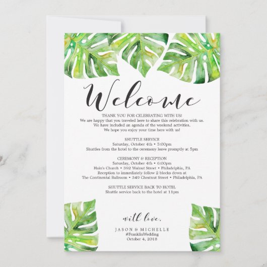 パームリーフ ウェディング 旅程 歓迎の手紙 招待状 (正面)