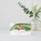 パームリーフ&オーキッドトロピカルフローラシルバーフレーム 名刺 (スタンド正面)
