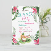パームリーフ、トロピカルフルーツ、フラワーバースデーパーティー 招待状 (スタンド正面)