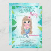パームリーフ、ベビーマーメイド誕生日パーティーの招待 招待状 (正面/裏面)