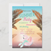 パームリーフ、マーメイドの誕生日パーティー 招待状 (正面)