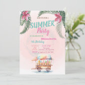 パームリーフ、花、アイスクリーム誕生日パーティー 招待状 (スタンド正面)