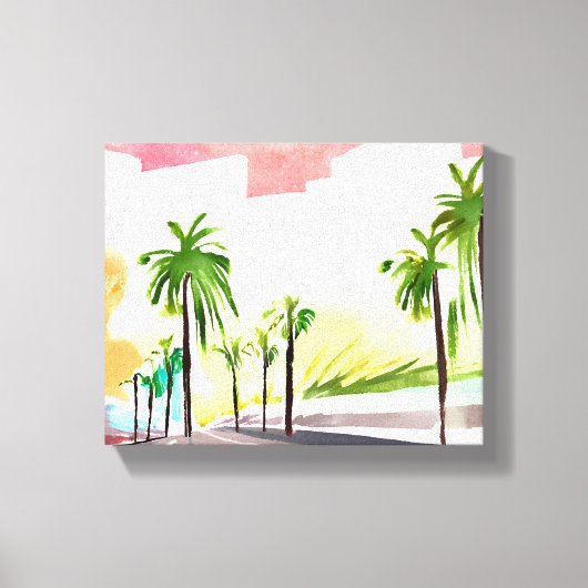 パームロード | 現代水彩画 カリフォルニア キャンバスプリント (正面)