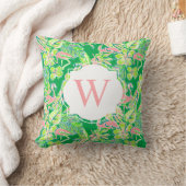 パーム名門私立校風のビーチグリーンピンクフラミンゴスモノグラム クッション (ブランケット)