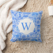 パーム名門私立校風のビーチブルーホワイトバケーションモノグラム クッション (ブランケット)