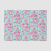 パーム名門私立校風のビーチプリントティール（緑がかった色）とピンクの花 薄葉紙 (正面)