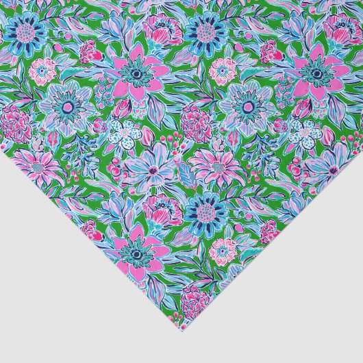 パーム名門私立校風のビーチプリントピンクと緑の花 薄葉紙 (詳細)