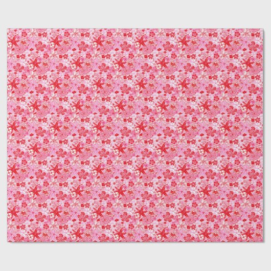 パーム名門私立校風のビーチプリントピンクと赤の花 ラッピングペーパー (フラット)