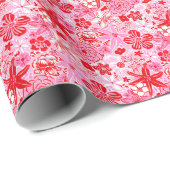 パーム名門私立校風のビーチプリントピンクと赤の花 ラッピングペーパー (ロールコーナー)