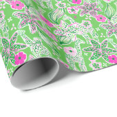 パーム名門私立校風のビーチプリントピンクアンドグリーンギラフェス ラッピングペーパー (ロールコーナー)