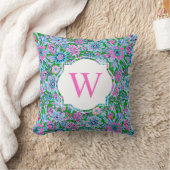 パーム名門私立校風のビーチプリントピンクグリーンフローラモノグラム クッション (ブランケット)