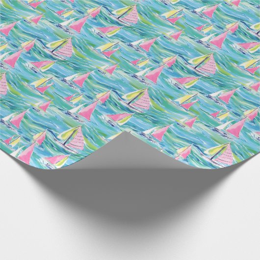 パーム名門私立校風のビーチプリントピンクセーラーボーツ ラッピングペーパー (角)