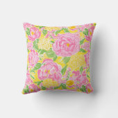 パーム名門私立校風のビーチプリントピンクフラワーズモノグラム クッション (裏面)