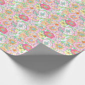 パーム名門私立校風のビーチプリントピンク&イエローフラワーズ ラッピングペーパー (角)