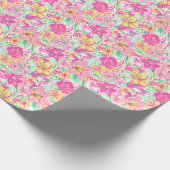 パーム名門私立校風のビーチプリントピンク&イエローリリー花 ラッピングペーパー (角)
