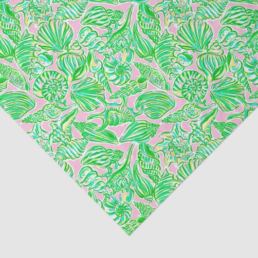 パーム名門私立校風のビーチプリントピンク&グリーンシーシェル 薄葉紙 (詳細)