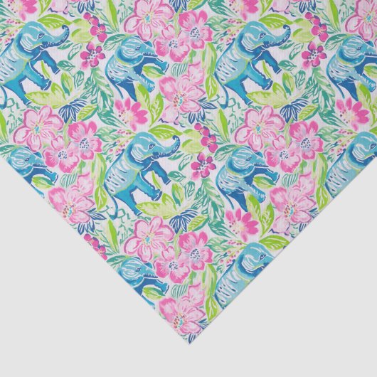 パーム名門私立校風のビーチプリントブルーとピンクゾウ 薄葉紙 (詳細)