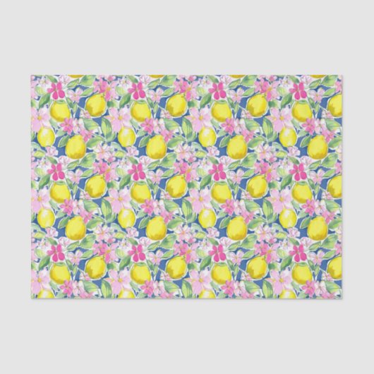 パーム名門私立校風のビーチプリントブルーアンドイエローレモン 薄葉紙 (正面)