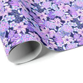 パーム名門私立校風のビーチプリントラベンダー&パープルウミガメ ラッピングペーパー