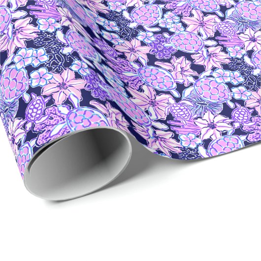 パーム名門私立校風のビーチプリントラベンダー&パープルウミガメ ラッピングペーパー (ロールコーナー)
