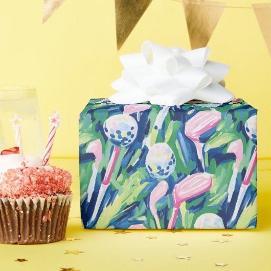 パーム名門私立校風のビーチ抽象芸術ゴルフクラブ ラッピングペーパー (誕生日パーティー)