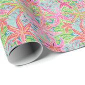 パーム名門私立校風のビーチ海ヒトデ模様 ラッピングペーパー (ロールコーナー)