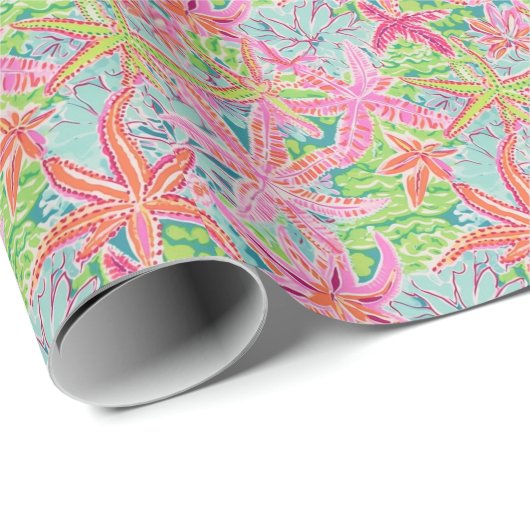 パーム名門私立校風のビーチ海ヒトデ模様 ラッピングペーパー (ロールコーナー)
