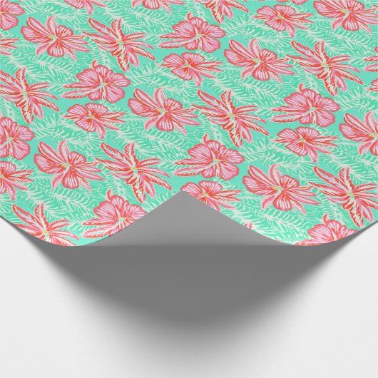 パーム名門私立校風のビーチ熱帯花パターン ラッピングペーパー (角)