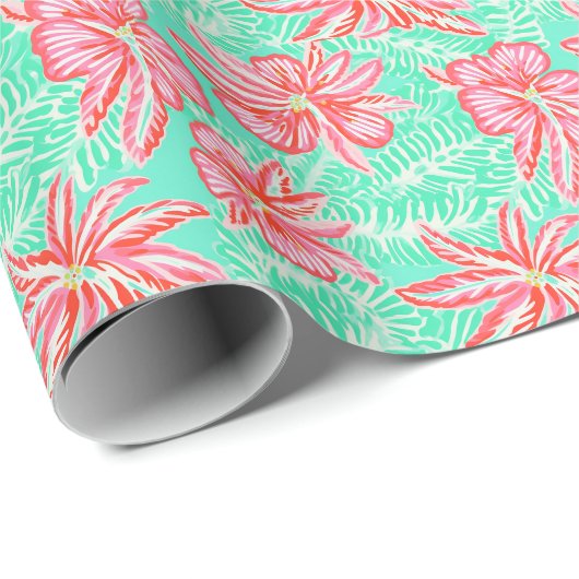 パーム名門私立校風のビーチ熱帯花パターン ラッピングペーパー (ロールコーナー)