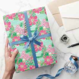 パーム名門私立校風のビーチ熱帯花パターン ラッピングペーパー