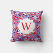 パーム名門私立校風のビーチ赤白青フラワーズモノグラム クッション (正面)