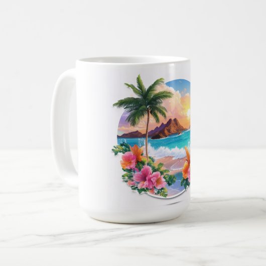 パーム威厳のあるツリーとマグの夕日 コーヒーマグカップ (正面左)